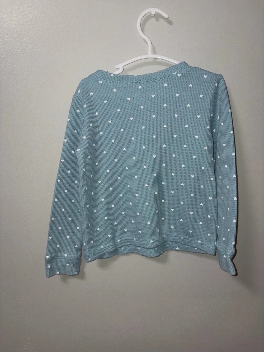 The Children’s Place Light Blue Waffle Knit Long Sleeve Top White Hearts 3T